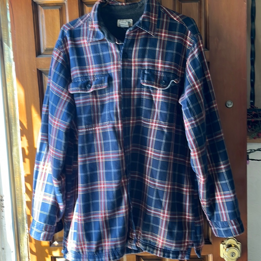 LL Bean Fleece Lined Dark Blue Flannel Shirt Size L